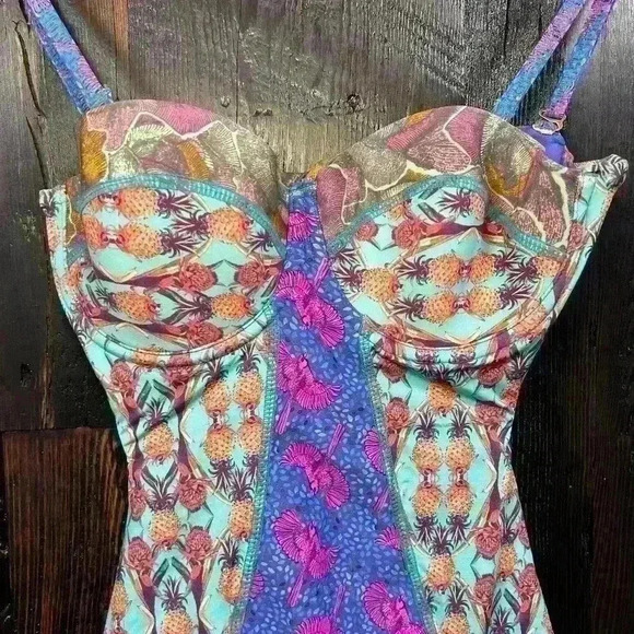 MAAJI One Piece Tie Scoop Back Pineapple Bird Swimsuit Women Small (Retail $178) - Picture 3 of 14